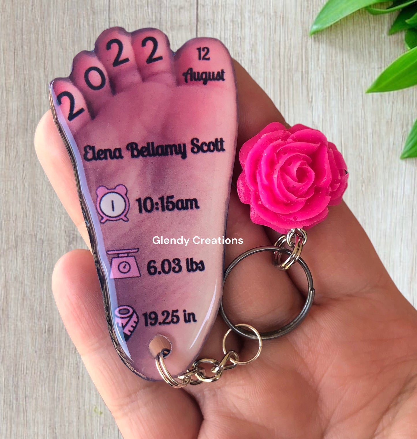 Personalized Baby Foot Keychain – Custom Baby Photo & Birth Details Acrylic Gift