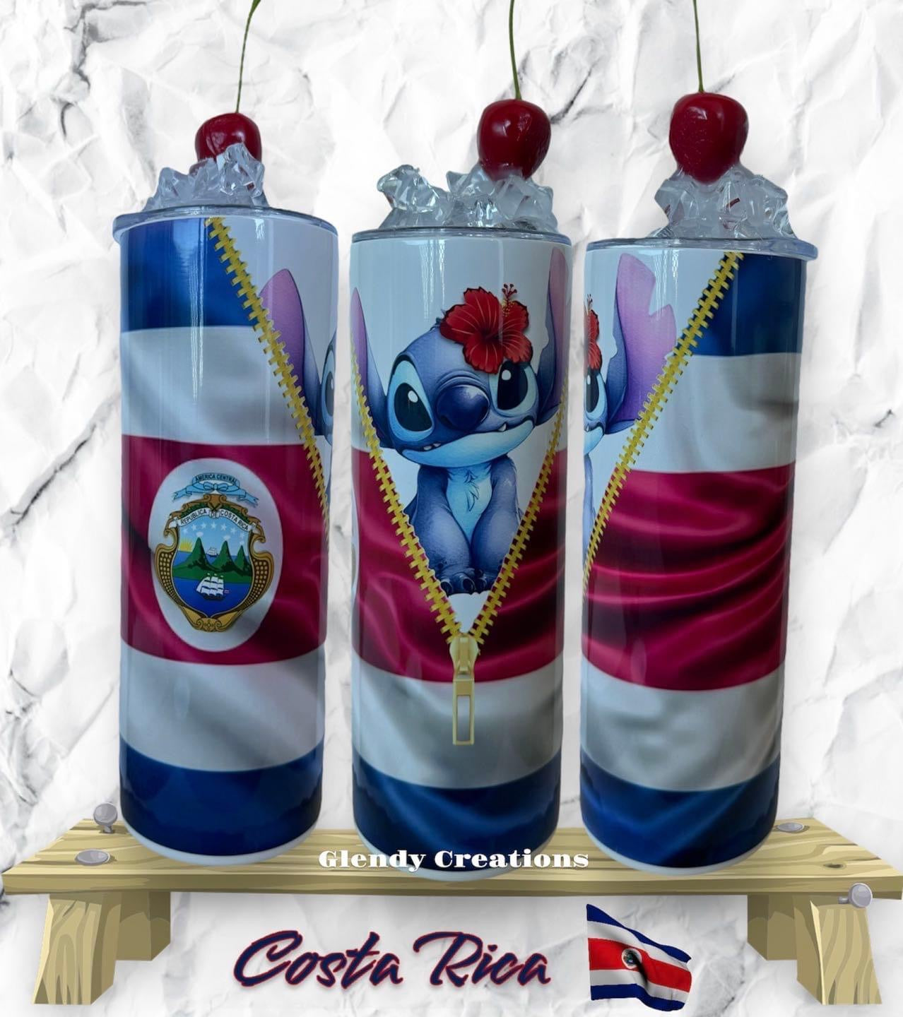 Stitch 20z Tumbler with the flag of Costa Rica