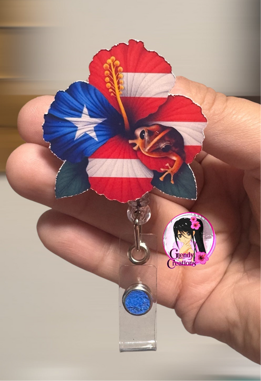Badge Reels with Hibiscus Flower and Coquí Design”/Id Badge