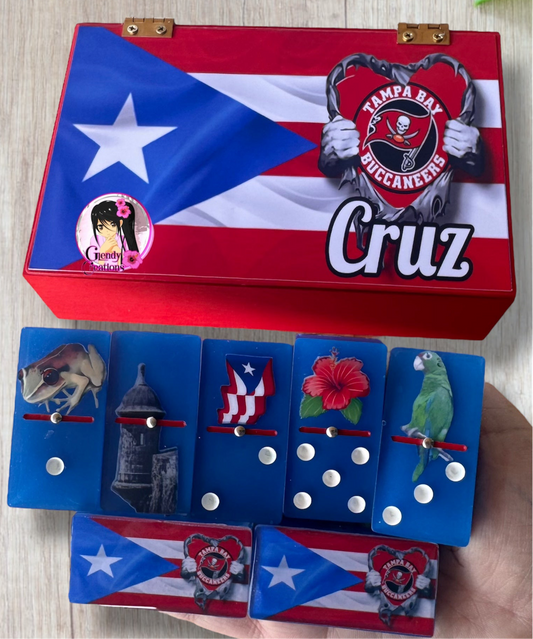 Dominó PR x Buccaneers/ personaliza el tuyo (como NFL, NBA, MLB, etc.),o con su nombre