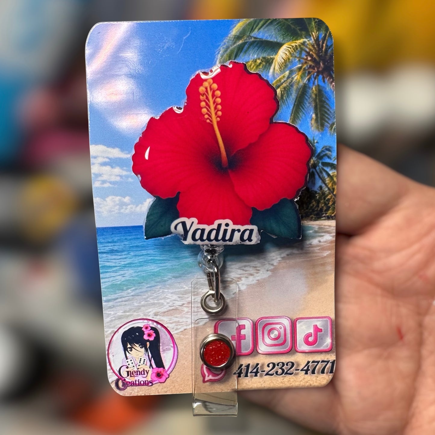 Flor Maga Badge Reel Puerto Rico | Personalized Hibiscus ID Badge Holder