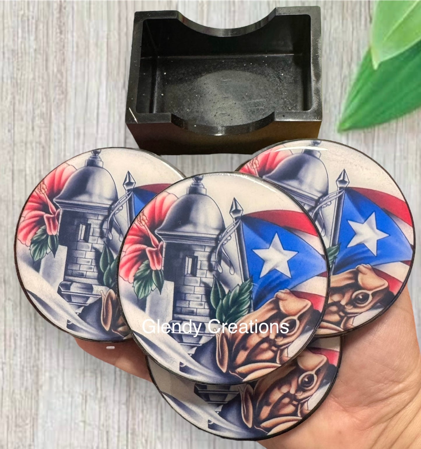 4-piece coaster set with base./Envío Gratis