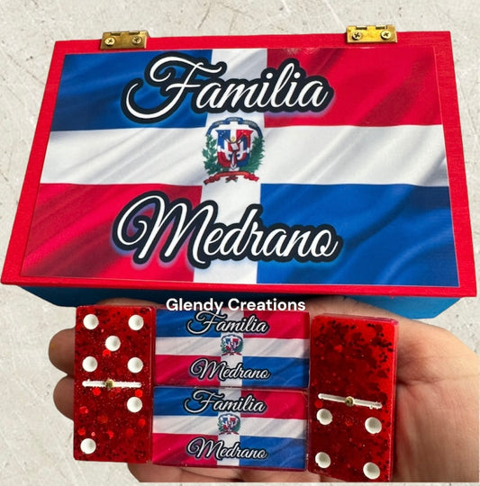 Double 6 dominoes with the flag of the Dominican Republic