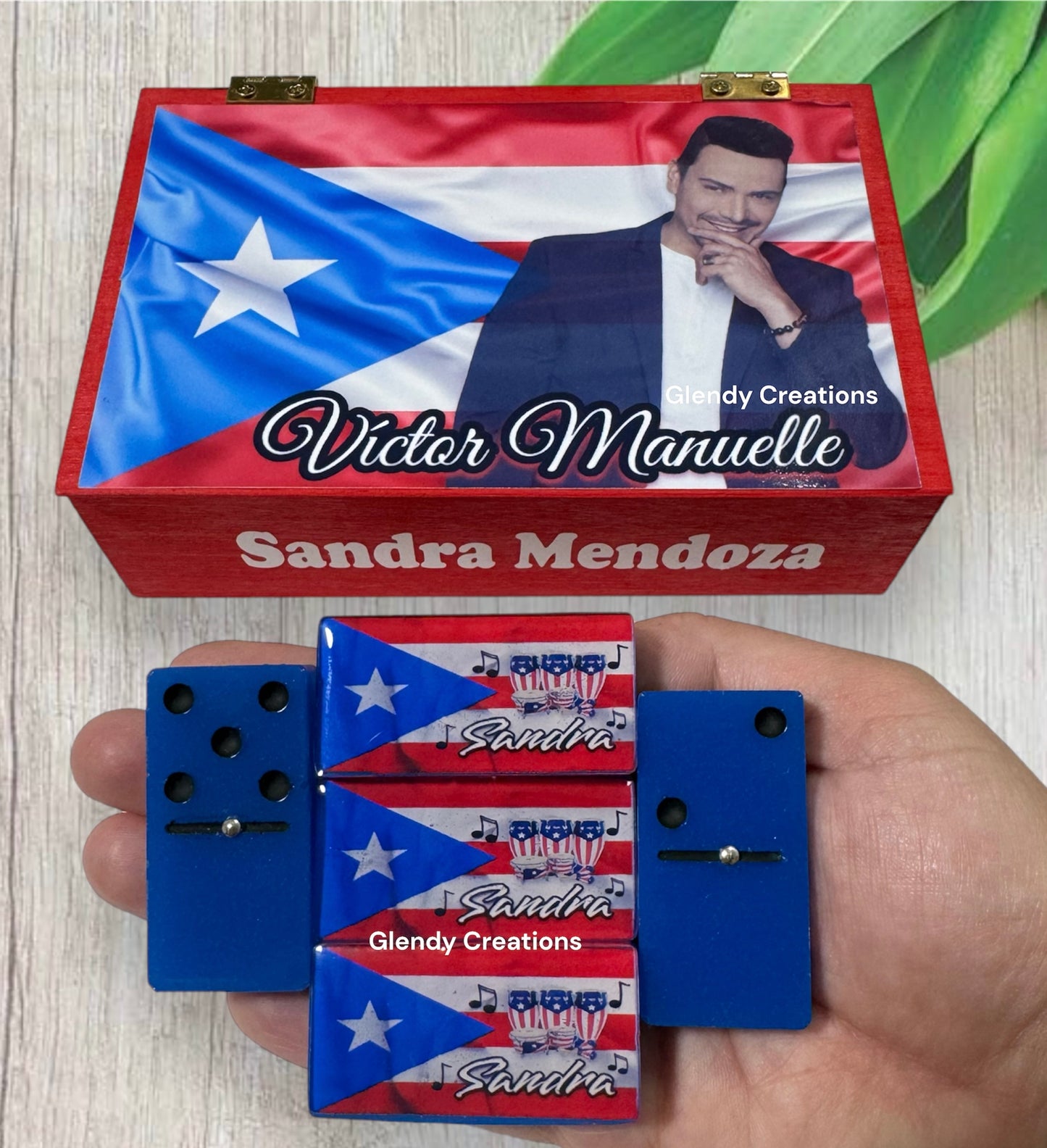Dominoes double 6 with the flag of Puerto Rico