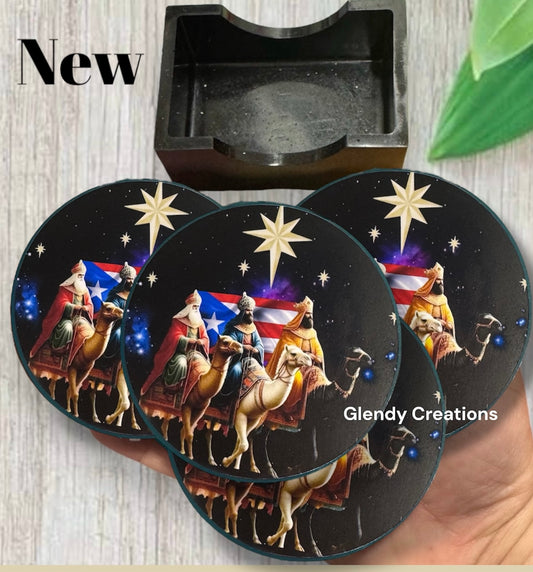 4-piece coaster set with base. Temática de Los Reyes /Envío
Gratis