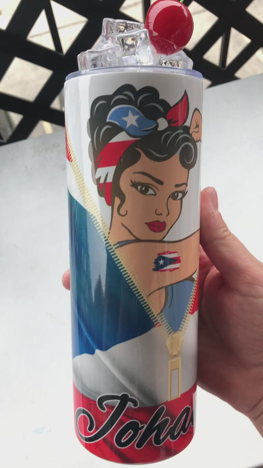 Vaso de 20 oz chica Boricua con bandera de Puerto Rico