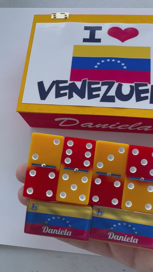 Double 6 dominoes with the flag of Venezuela