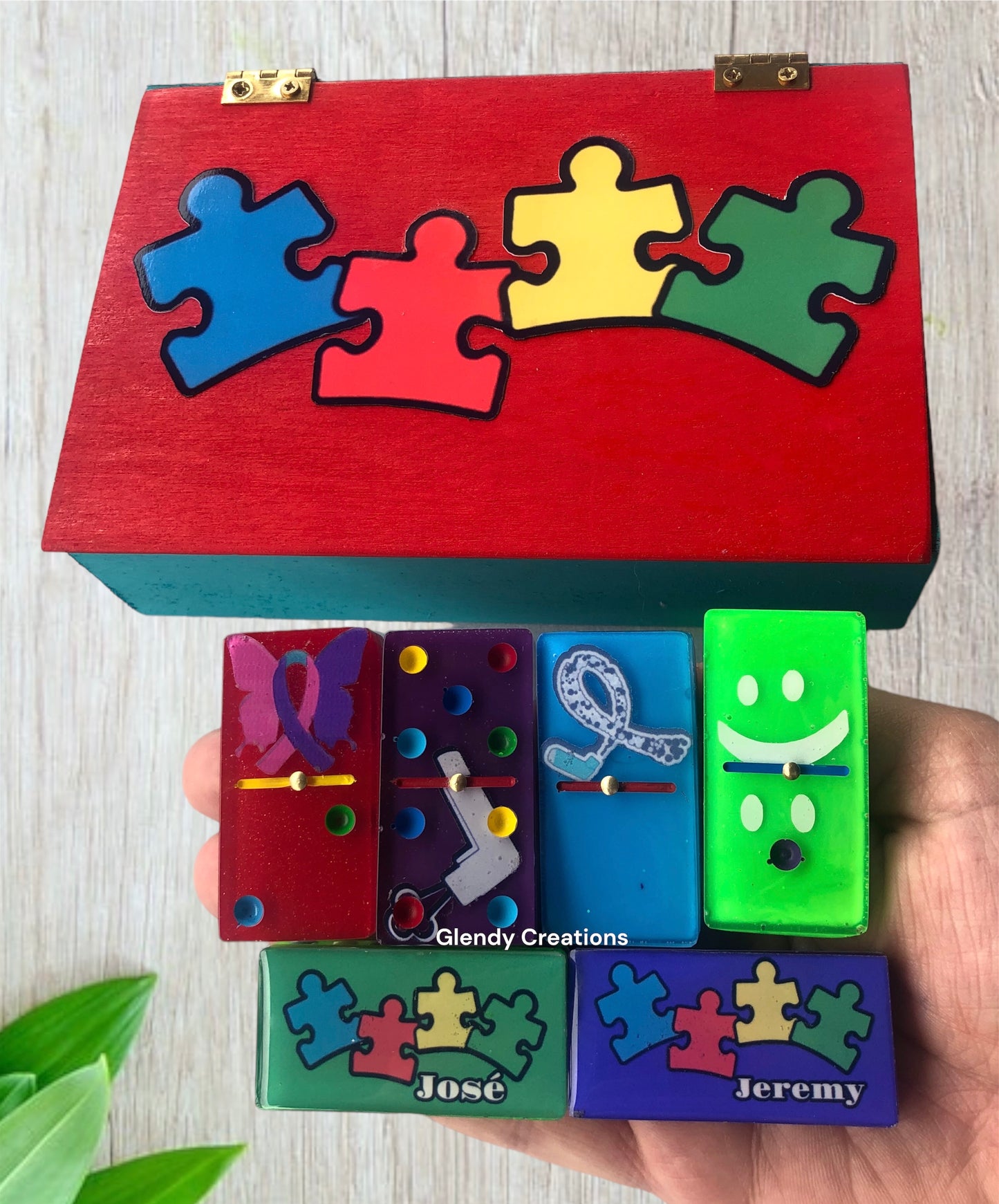 Personalized Autism Double 6 Dominoes.