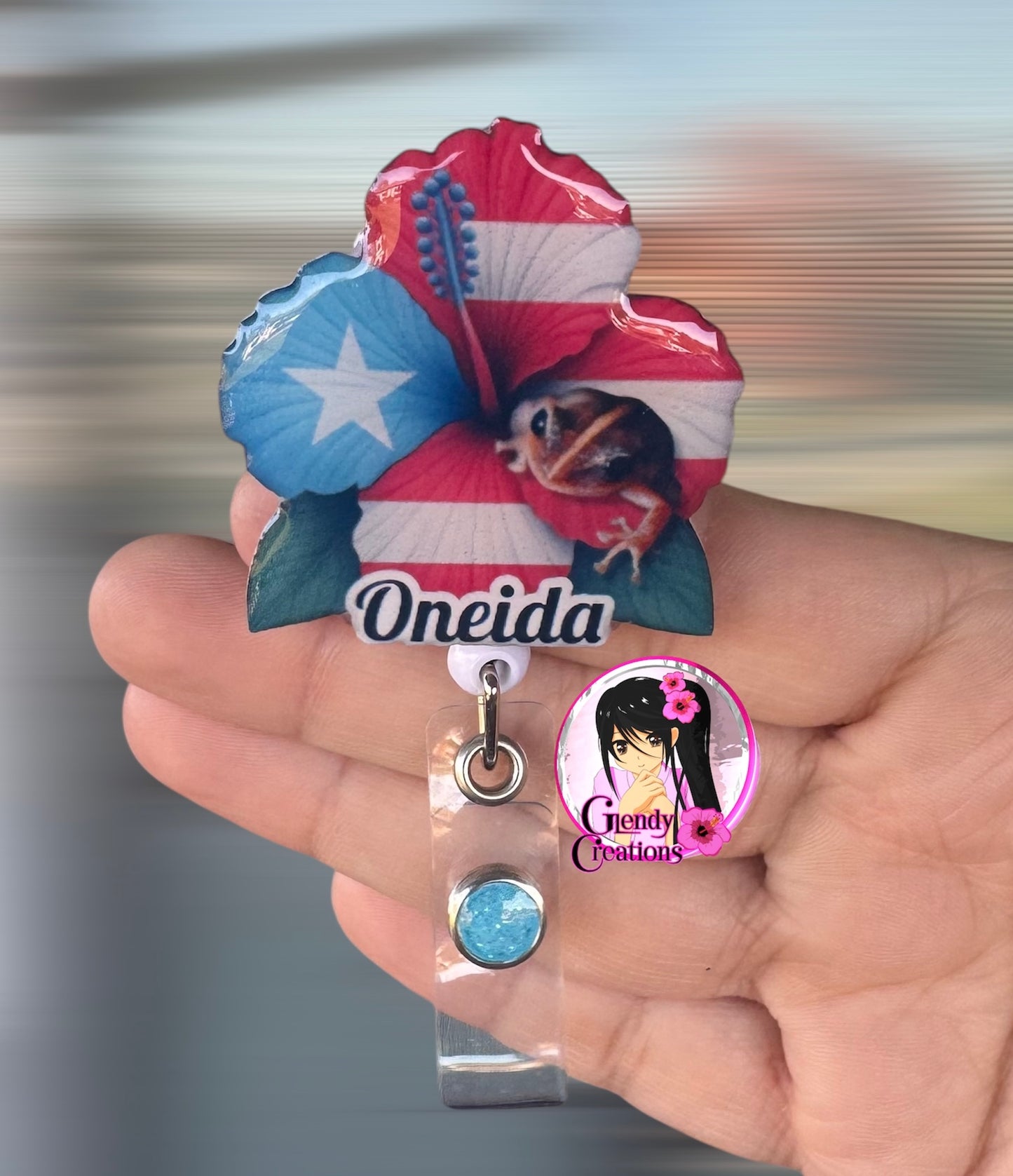 Badge Reels with Hibiscus Flower and Coquí Design”/Id Badge