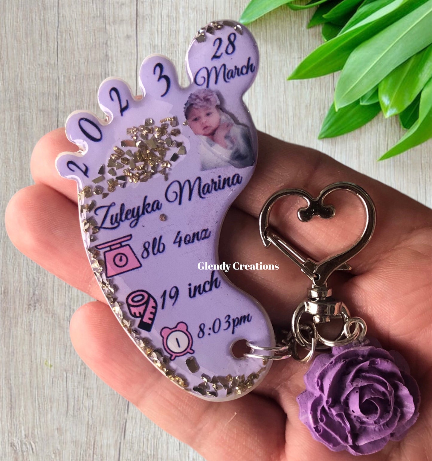 Personalized New Baby Foot Acrylic Keychain