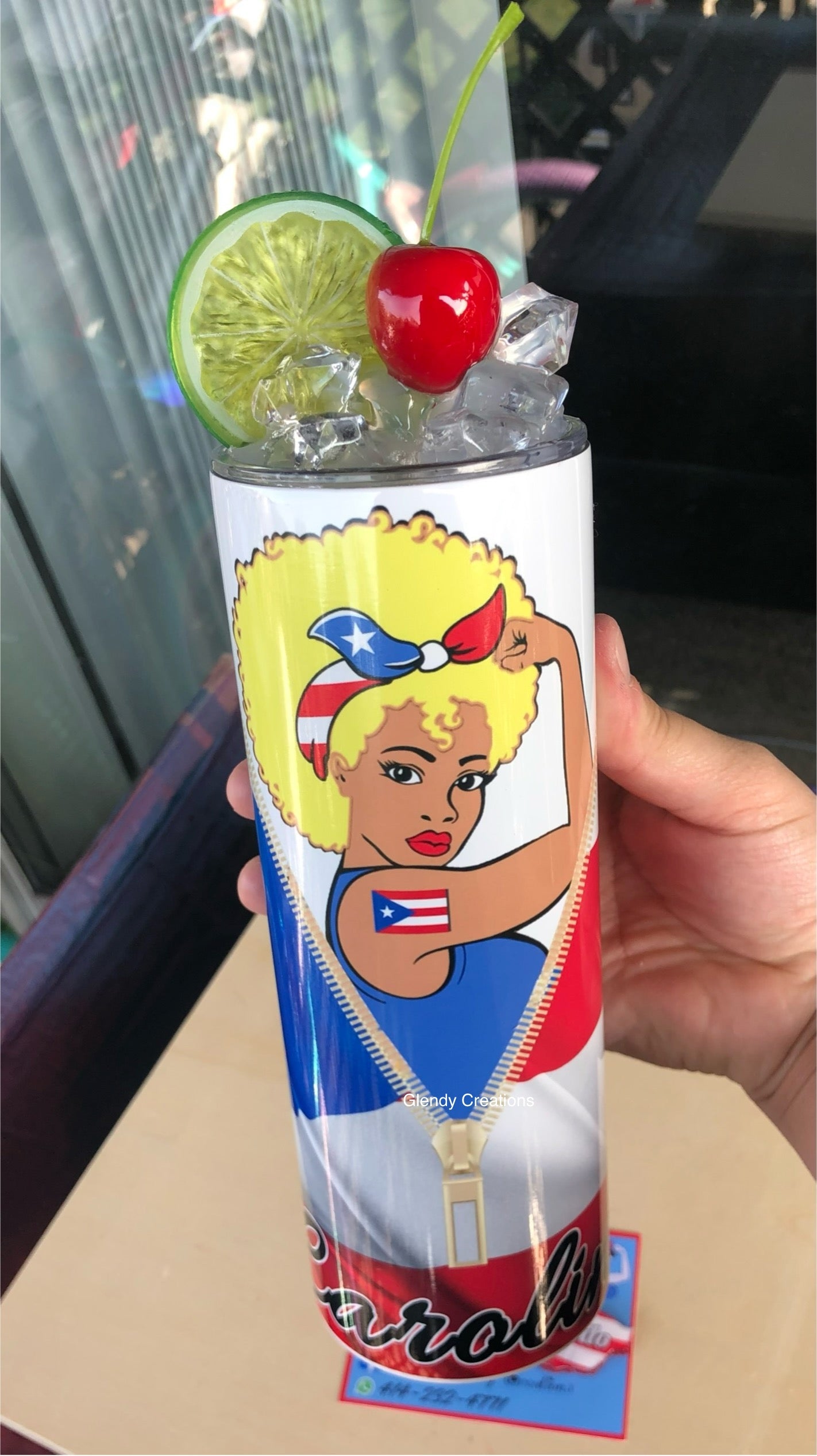 Girl 20z Tumbler  with the flag of Puerto Rico