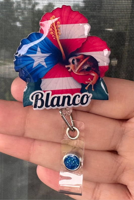 Badge Reels with Hibiscus Flower and Coquí Design”/Id Badge