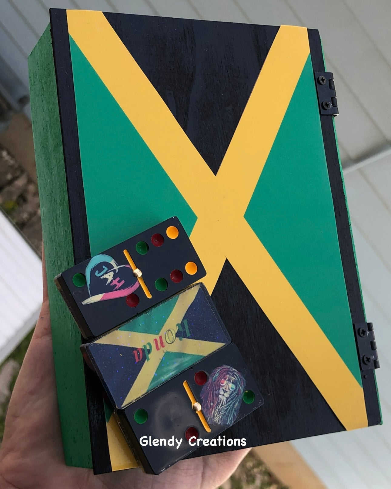 double 6 dominoes with the flag of jamaica