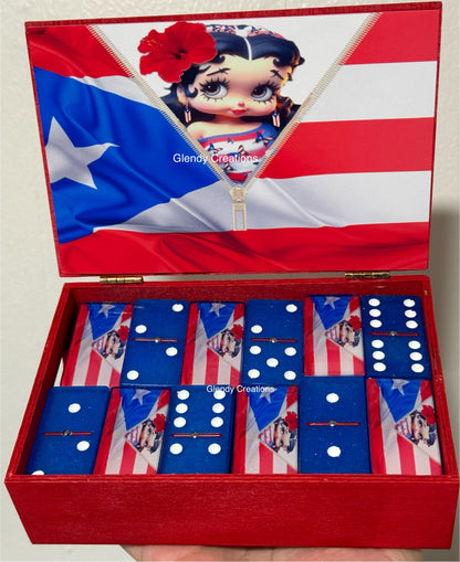 Betty Boop dominoes with the Puerto Rican flag