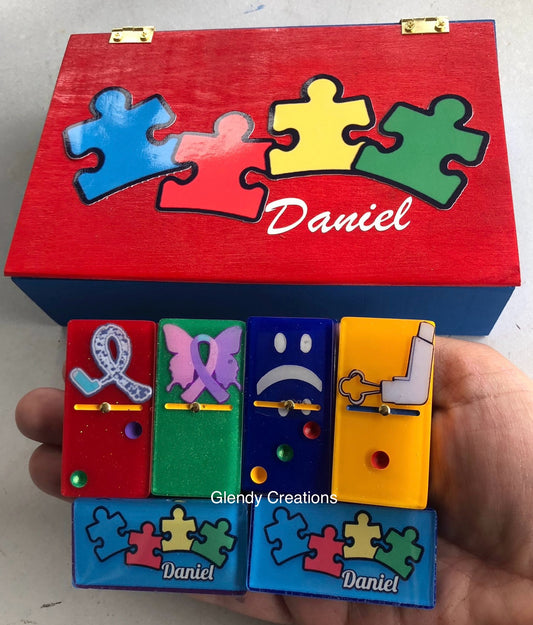 Personalized Autism Double 6 Dominoes.