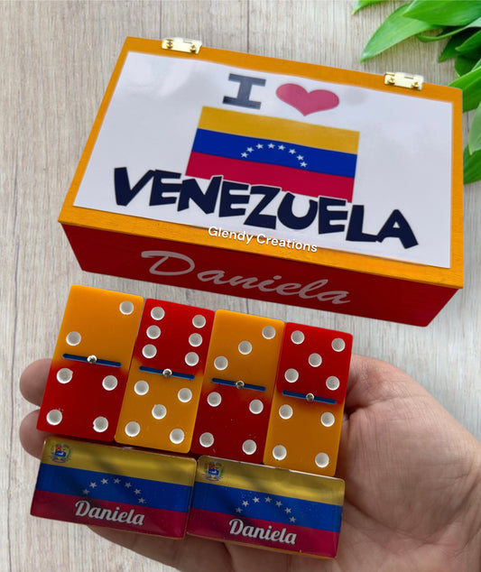 Double 6 dominoes with the flag of Venezuela