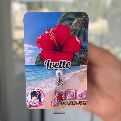 Flor Maga Badge Reel Puerto Rico | Personalized Hibiscus ID Badge Holder