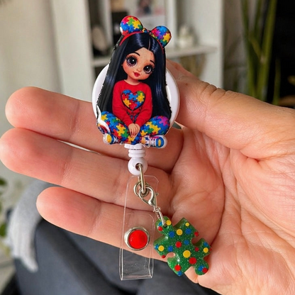 Porta ID Retráctil Autismo /Badge Reel con Rompecabezas