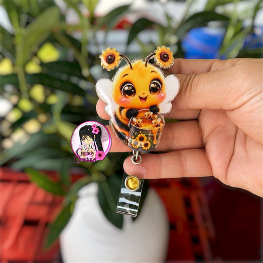 Bee Badge Reel with Sunflowers