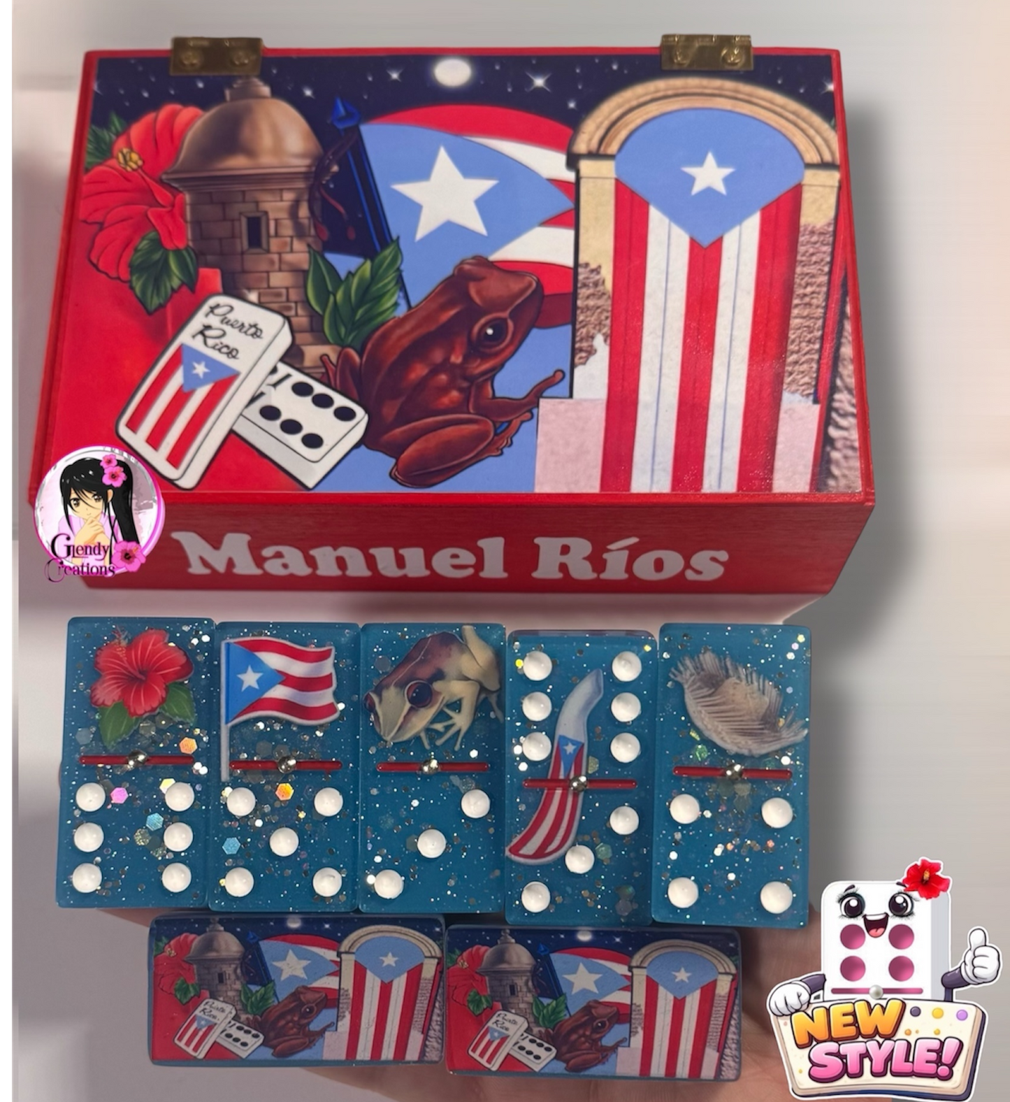 Dominó Azul Claro /Edición Boricua/Diseño Cultural de Puerto Rico
