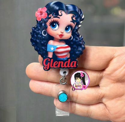 Betty Boop/Badge/personaliza con tu nombre/Azul Claro