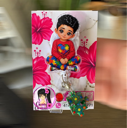 Porta ID Retráctil Autismo /Badge Reel con Rompecabezas