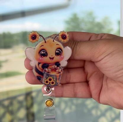 Bee Badge Reel with Sunflowers