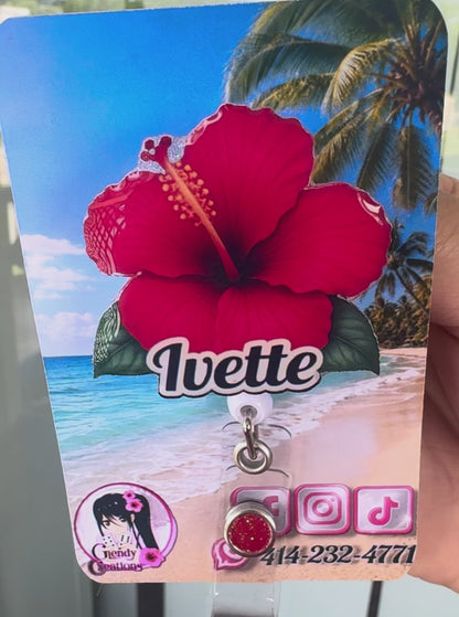 Flor Maga Badge Reel Puerto Rico | Personalized Hibiscus ID Badge Holder